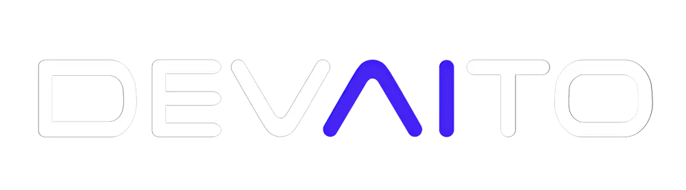 Devaito reversed logo on a dark background