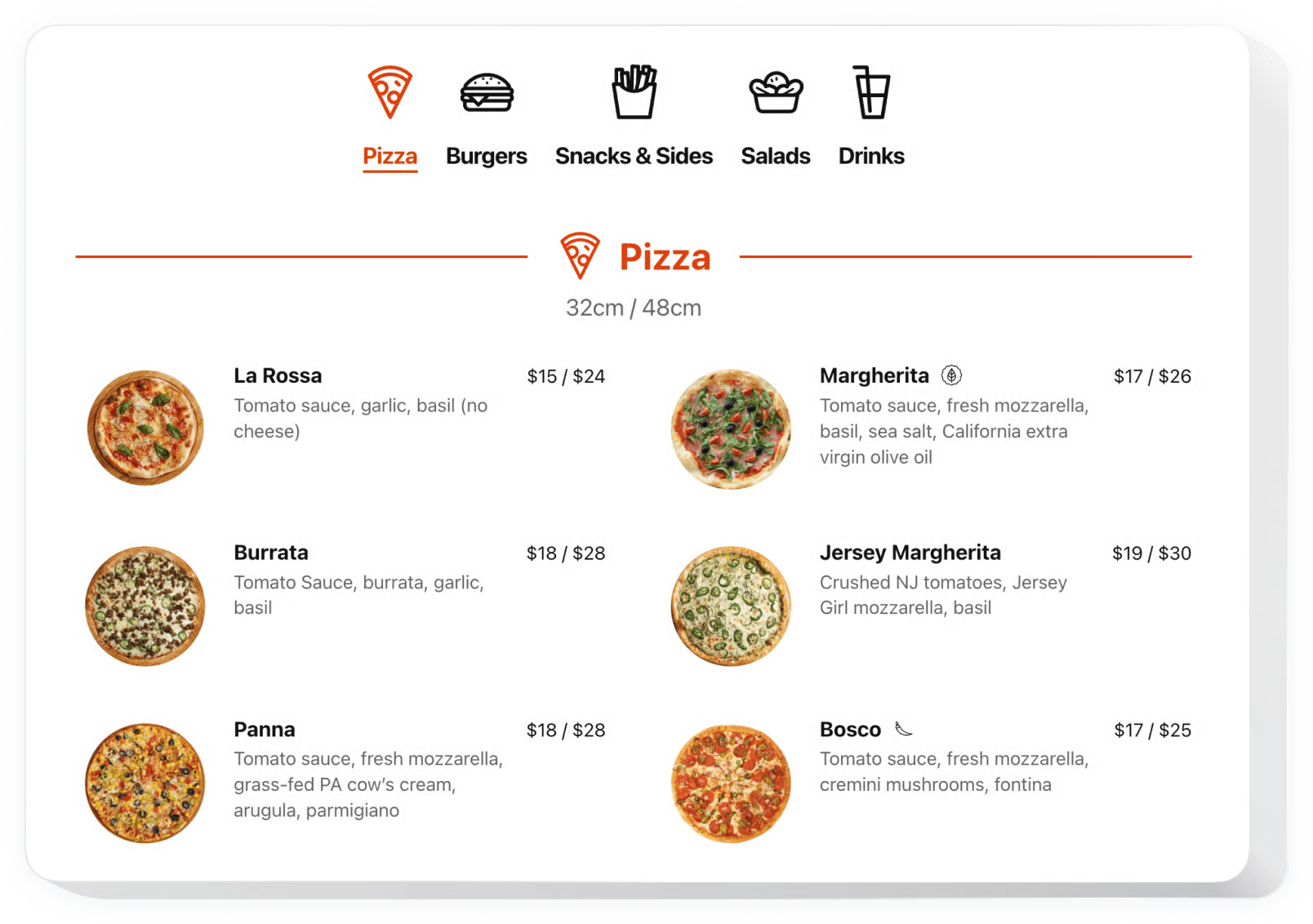 Restaurant Menu Widget Dashboard