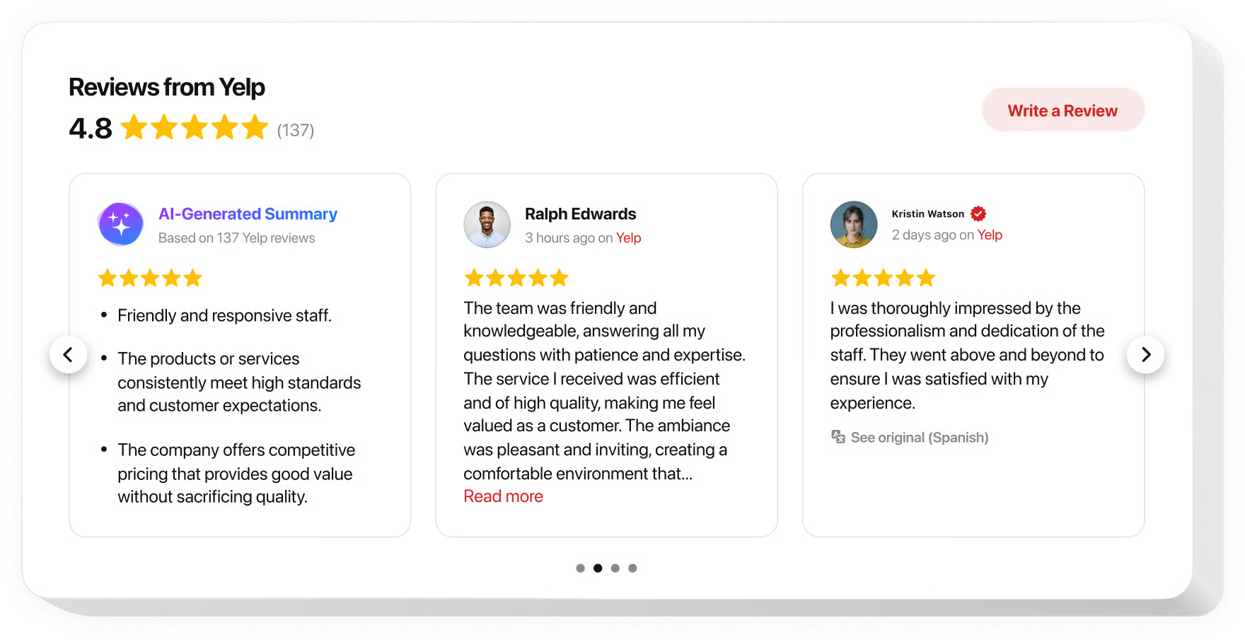 Yelp Reviews Widget Dashboard