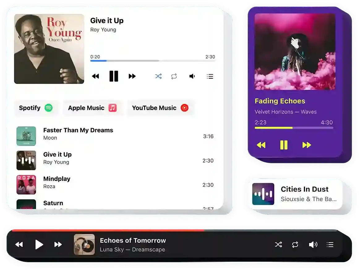 Painel do Widget Player de Áudio