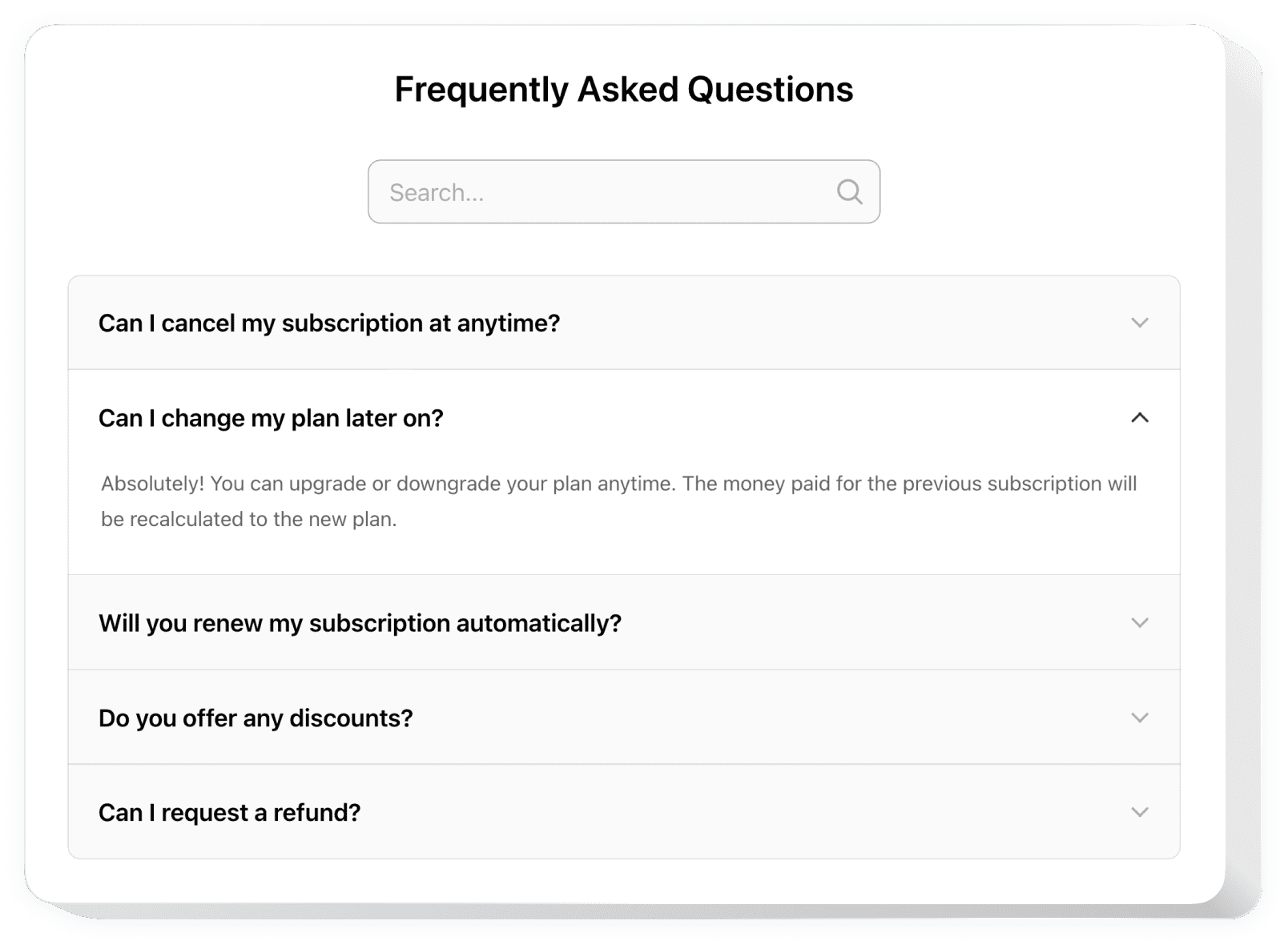 Painel do Widget de FAQ