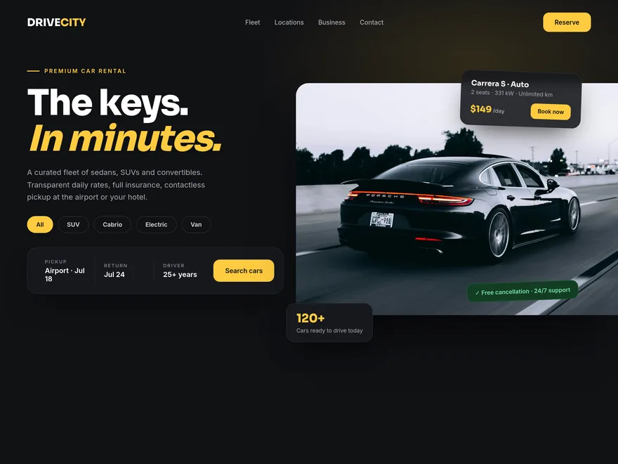 Car rental website built with Devaito