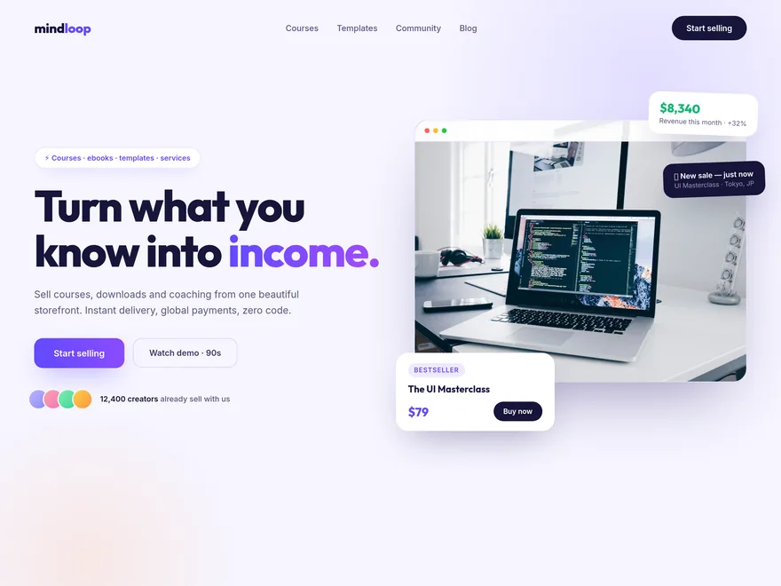 Digital products website built with Devaito
