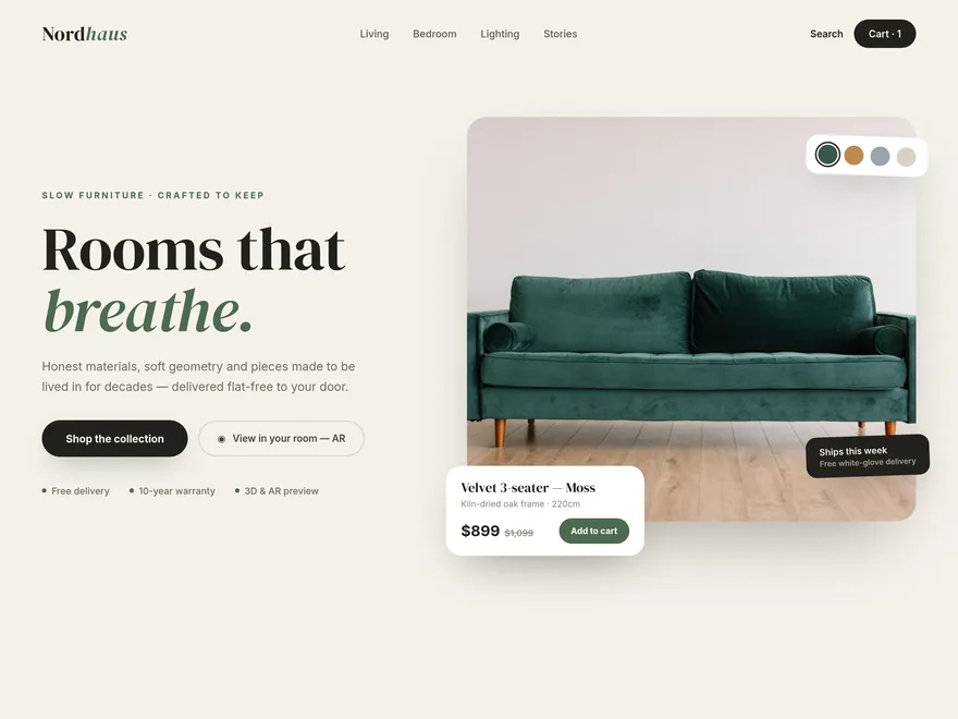Furniture & decor website built with Devaito