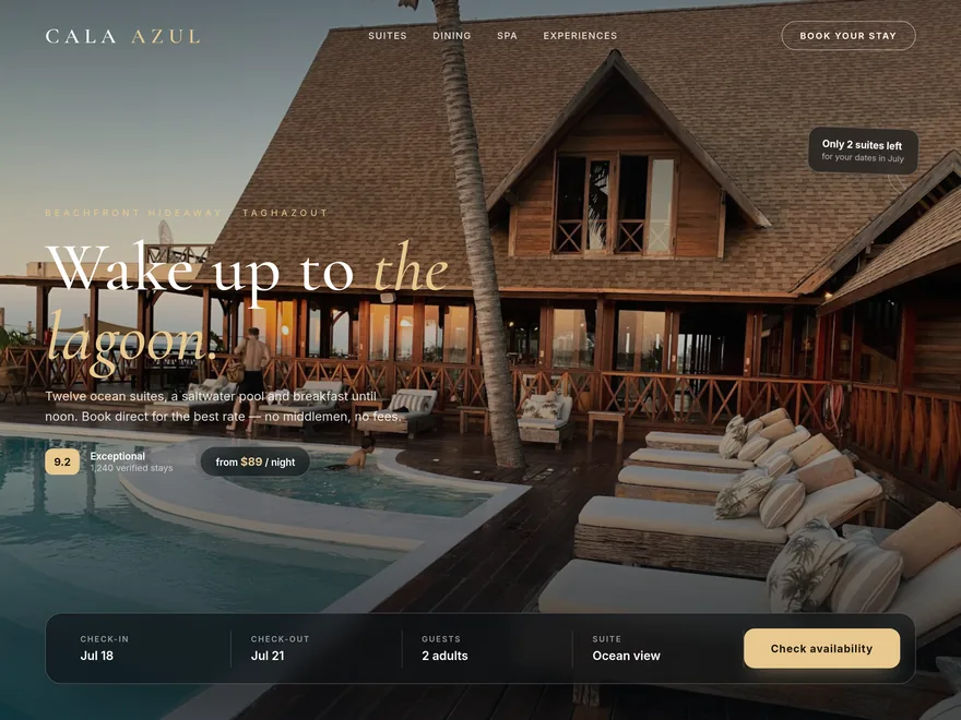 Hotel & guesthouse website built with Devaito