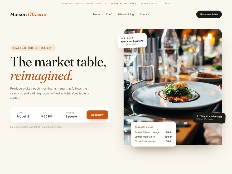 Restaurant website built with Devaito